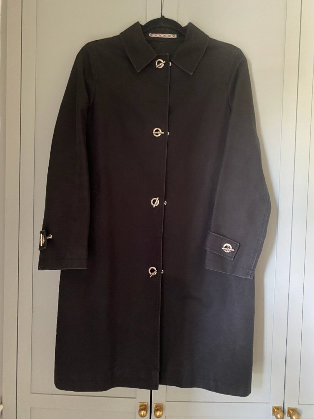 Burberry Runway Style Chain Bar Button Black Trench Coat 6 (RARE)